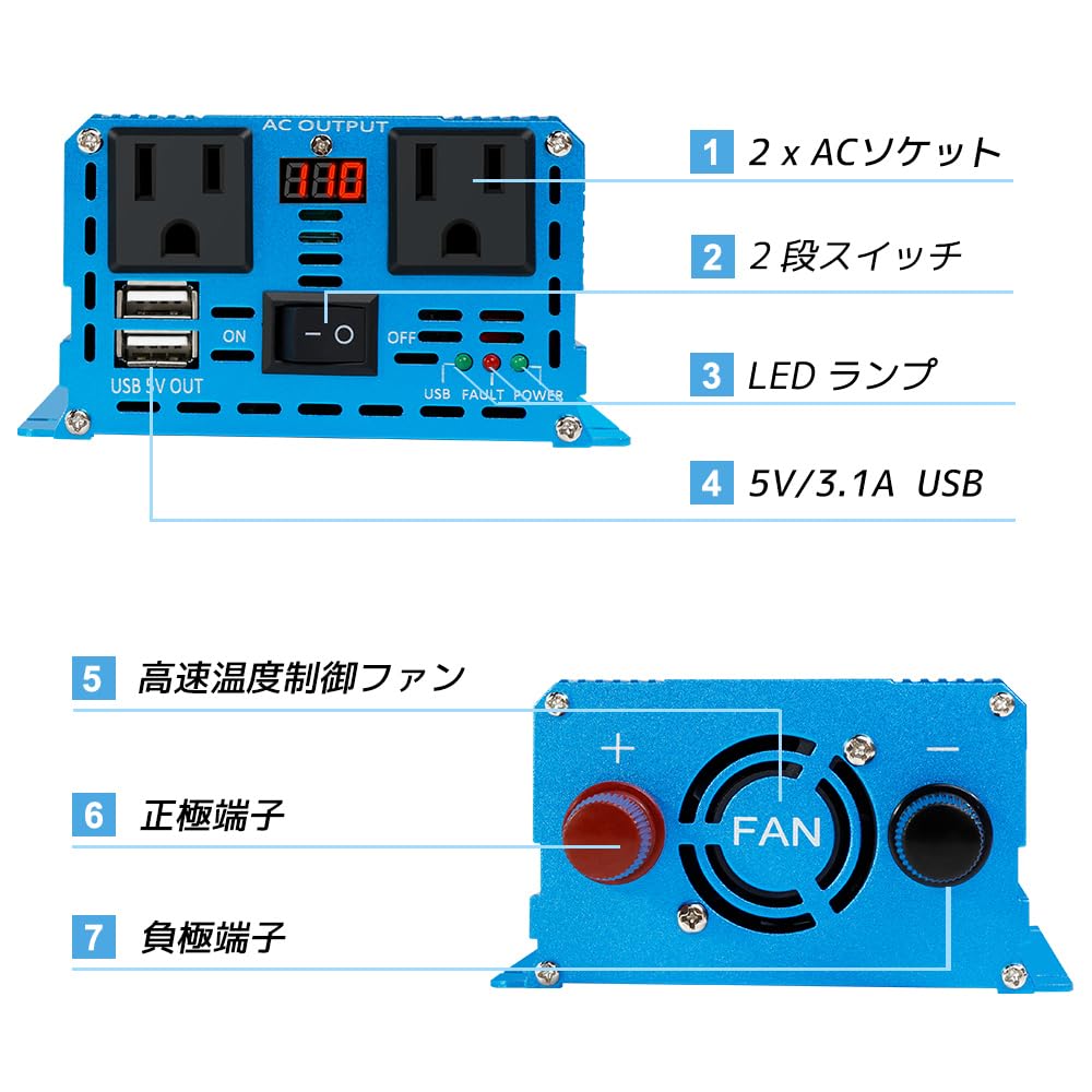 LVYUAN Sine Wave 12V 500W DC 12V to AC 100V 2 AC 2 USB Car Car Camping Outdoor Disaster Earthquake Preparedness Supplies Instruction Manual