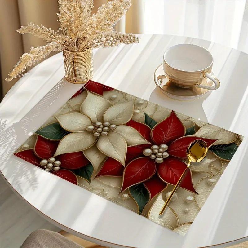 Christmas Tree and Floral Placemats, Farmhouse Winter Christmas | Xmas Holiday Home Kitchen Table Decorations | Home & Party Use