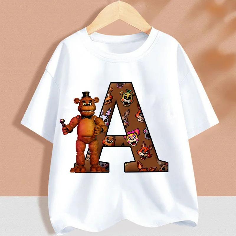 Fnafs Children T-shirt Five Nights At Freddys Letter Tee Top Round Collar Clothing Kawaii Summer Short Sleeve Kids Clothes Gift
