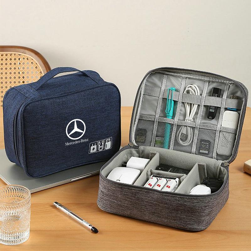 CRI1Car Logo Travel Cable Digital Electronic Storage Bag For Mercedes Benz AMG W203 W206 W220 W205 W222 W212 W201 W210 Accessories