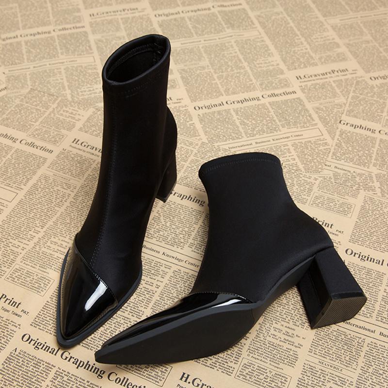 Pointed Toe Women Snow Ankle Boots High Heels Sexy Shoes Chunky Designer Chelsea Boots Winter New 2024 Trend Goth Botas De Mujer