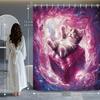 Cute Cat Starry Sky Cloud Shower Curtain with 12 Hooks – Creative Art Partition & Bathroom Home Decor