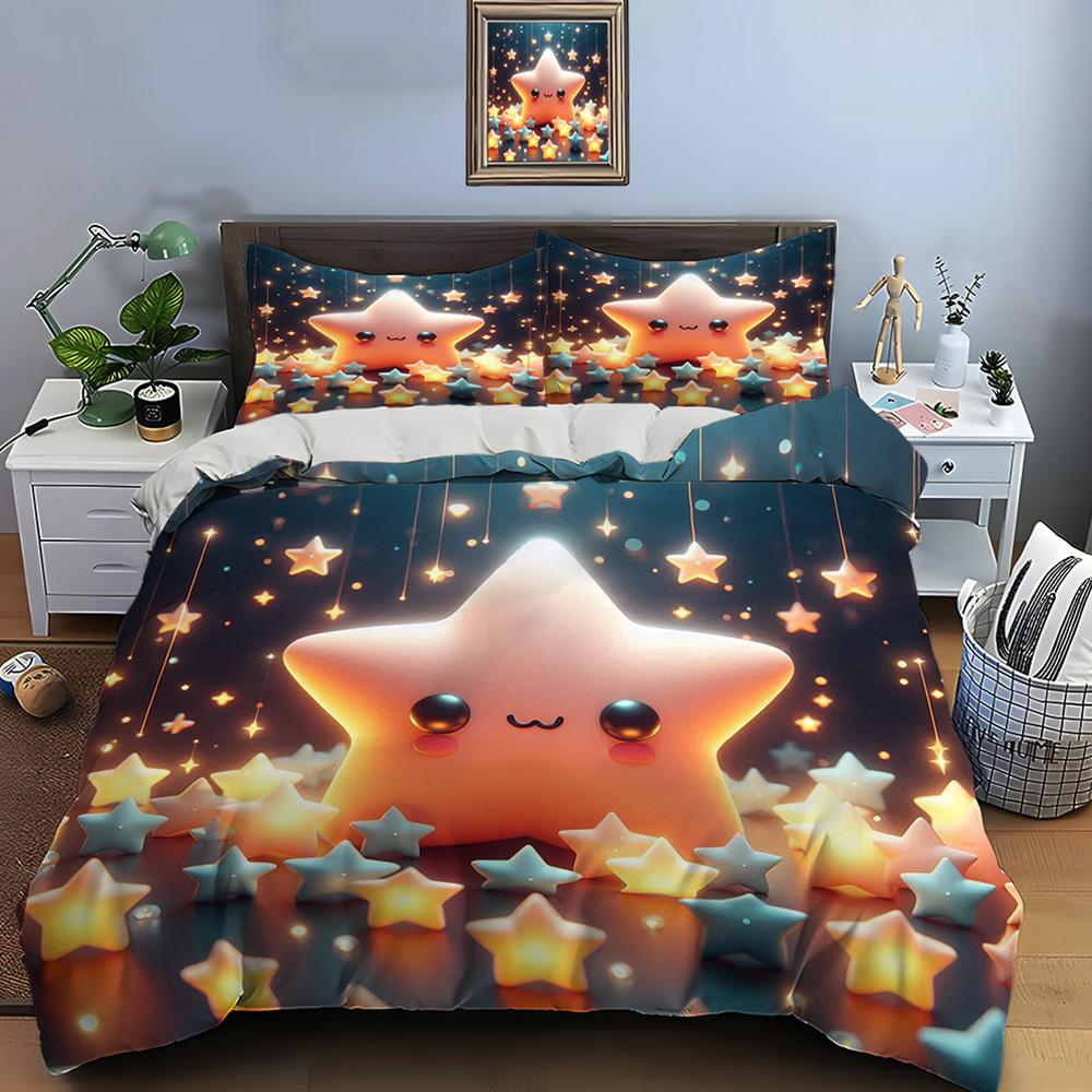 Cute Cartoon Stars Print Bedding Set Duvet Cover 1 Duvet Cover 2 Pillowcases Adult And Kids Bedding Set Luxury Children's Gifts