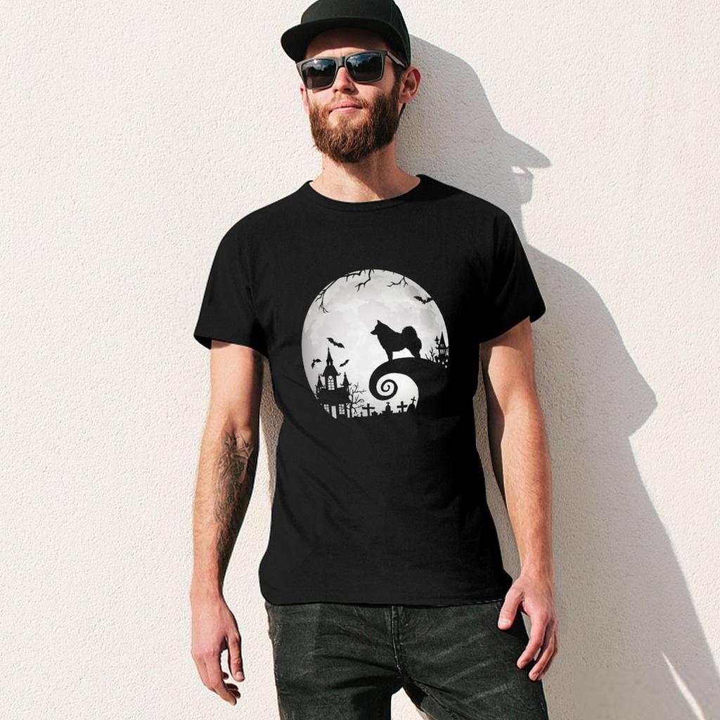 Schipperke Dog And Moon Halloween Funny Costume Schipperke Dog Lover T-Shirt oversizeds luxury clothes men