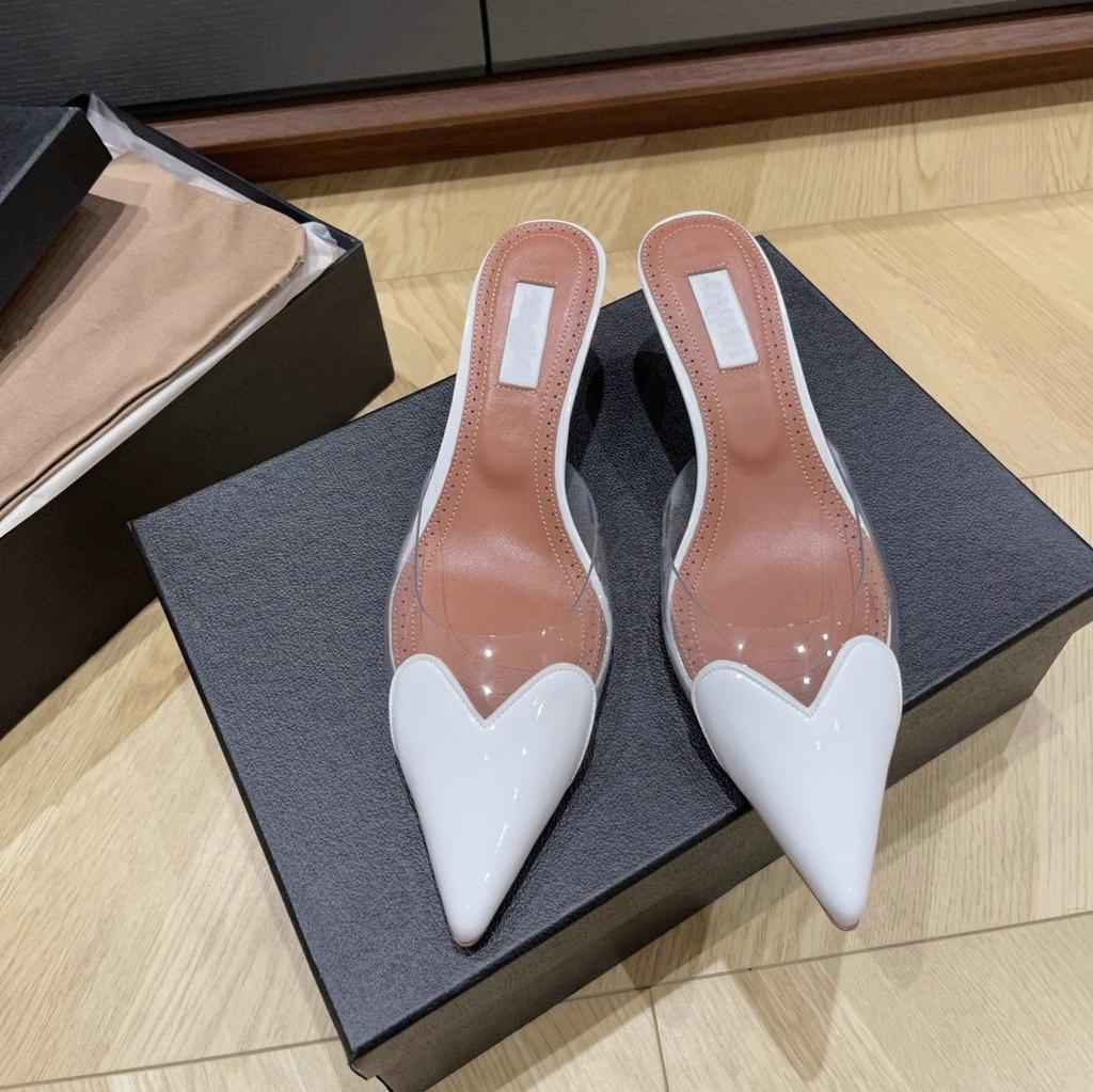 Fashion 2025 Fairy Style Summer Sexy And Versatile Transparent Half-Slipper Women'S Pointed-Toe Thin-Heeled High-Heeled Sandals Slipper