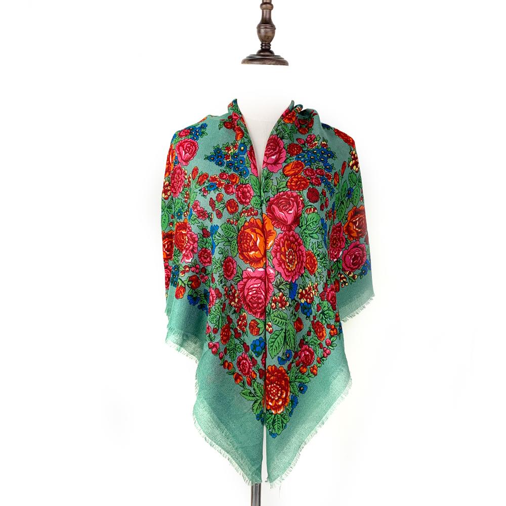 120*120Cm Luxury Floral Print Russian Square Scarf Women Breathable Thin Bandana Shawl Foulard Femme Beach Stole Lady Wraps