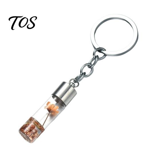 Wishing Bottle Pendant Dried Flower Glass Keychain, Mini with Keychain Keyring, Nature Inspired Charm for Backpacks Bags Purses Aesthetic