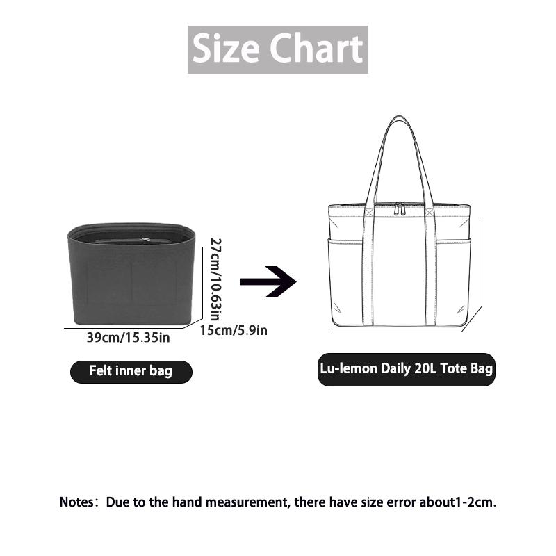 EverToner Felt Insert Inner Bag Organizer Fits For Lu-lemon Daily 20L Tote Bag Purse Organizer Handbag Storage Bag