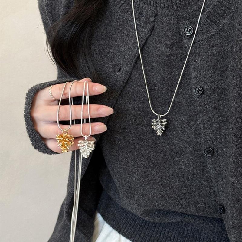 Adjustable Necklace with Silver Pine Cone Charm for Everyday Wear Versatile Styling Comfortable Designs