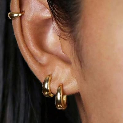 Classic Hoop Earrings For Women Girls Gold Color Chunky Stainless Steel Earrings  Trend New In Minimalist Ear Jewelry Aretes
