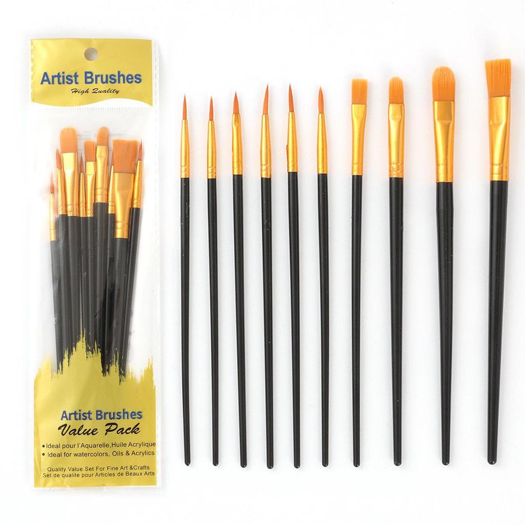 Gouache & Acrylic Paint Brush Set for Art Students: Flat Head Nylon Brushes for Watercolor & Oil Painting