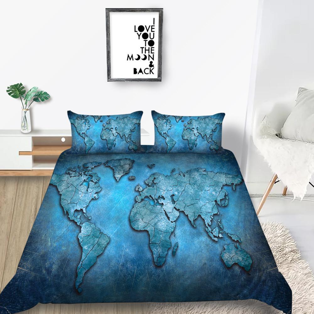 Nová móda Módní styl Sada povlečení Jedinečný design Sada povlaku na přikrývku Chlapci Dospívající King Queen Size Luxusní ložní prádlo Oblek Mapa Ložní soupravy