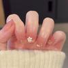 10Pcs Sweet Pink French Press On Nails With 3D White Flowers Glossy Reusable Fake Nails For Women