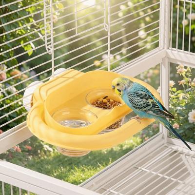 Spritzgeschützter Papageienfutterspender Abnehmbare Fleckenresistente Vogel Wasser-Futterschale Kippsicher Hängende Vogel Doppelfachschale Wellensittiche