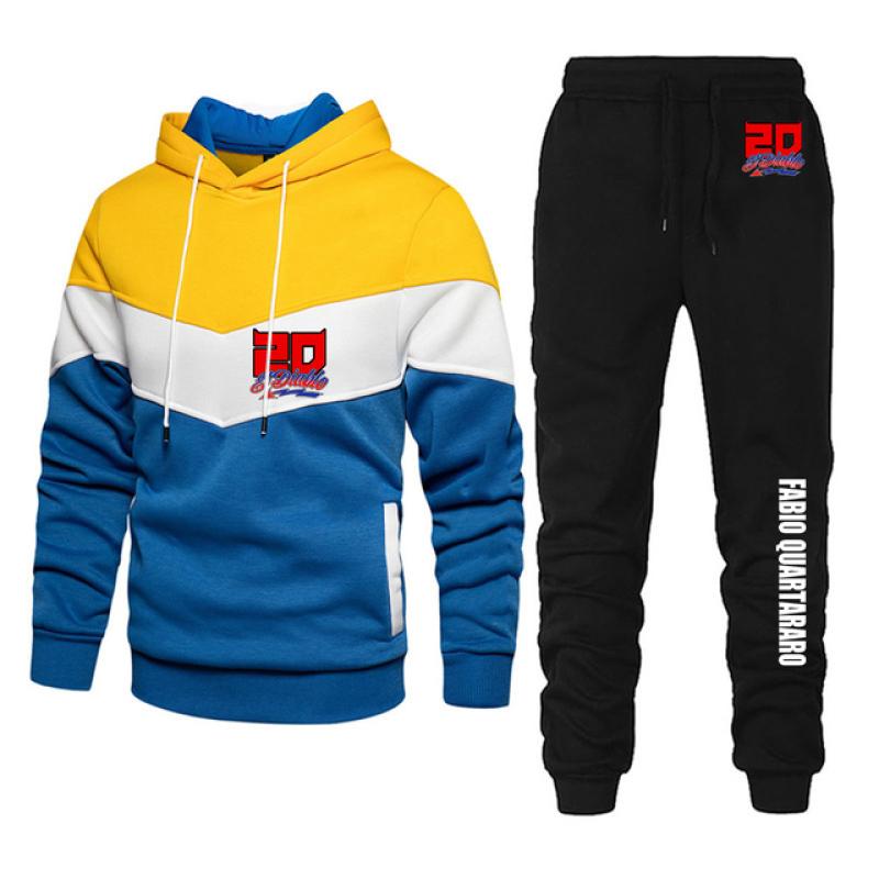 Men FABIO QUARTARARO WITH SIGNATURE Tracksuits Two Piece Set New Three Color Patchwork Hoodie Pant Fshion Casual Sportswear