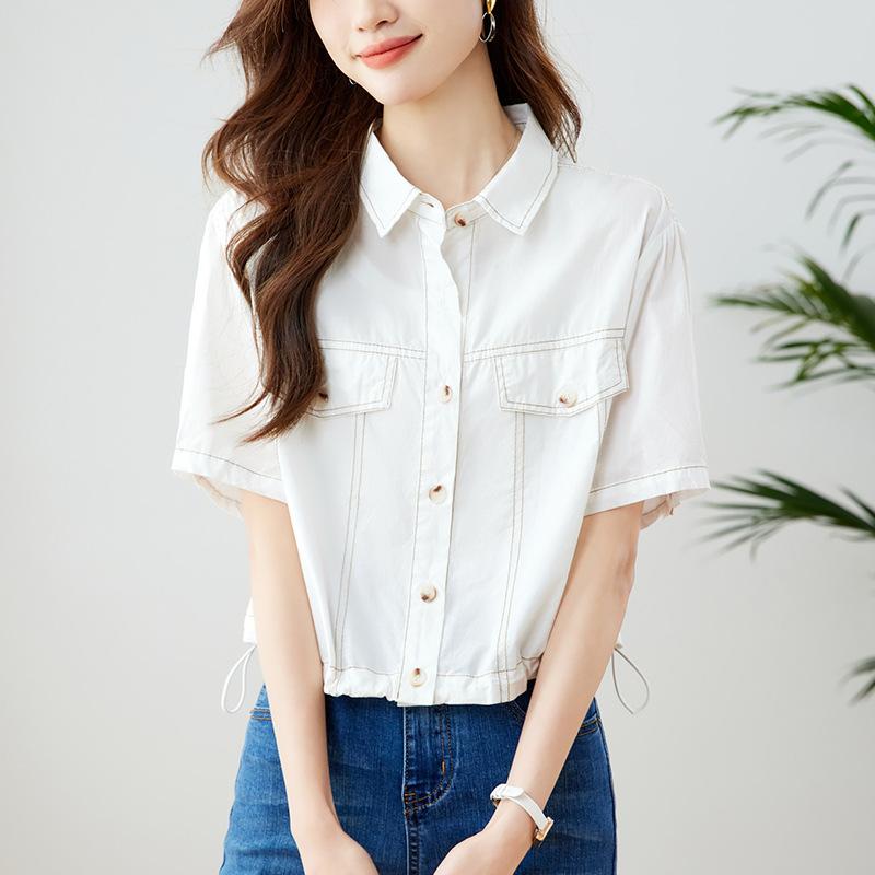 Short-sleeved Shirt for Women In Summer New Style of Literary Vintage Tops Small Person Design Shirt