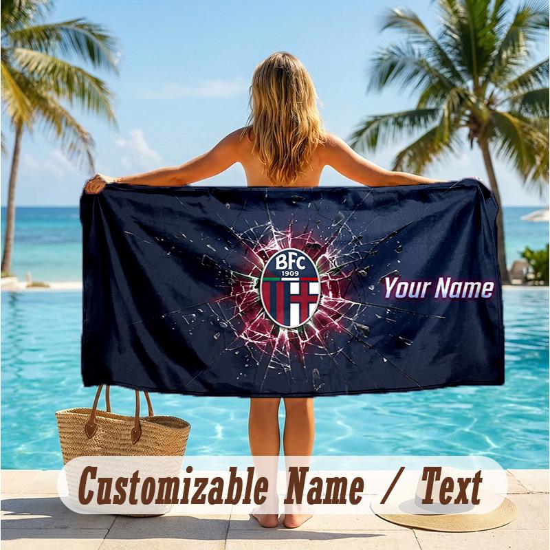 Custom Text Beach Towel, Soft Absorbent Swimming Multi-use TowelBologna FC