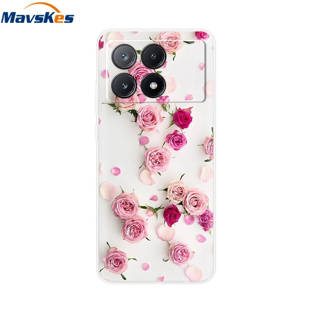 For Xiaomi Poco X6 Pro Case TPU Soft Painted Phone Cases For Xiomi Poco X6 PocoX6 Pro 5G Silicone Cover Flower Fundas Protective
