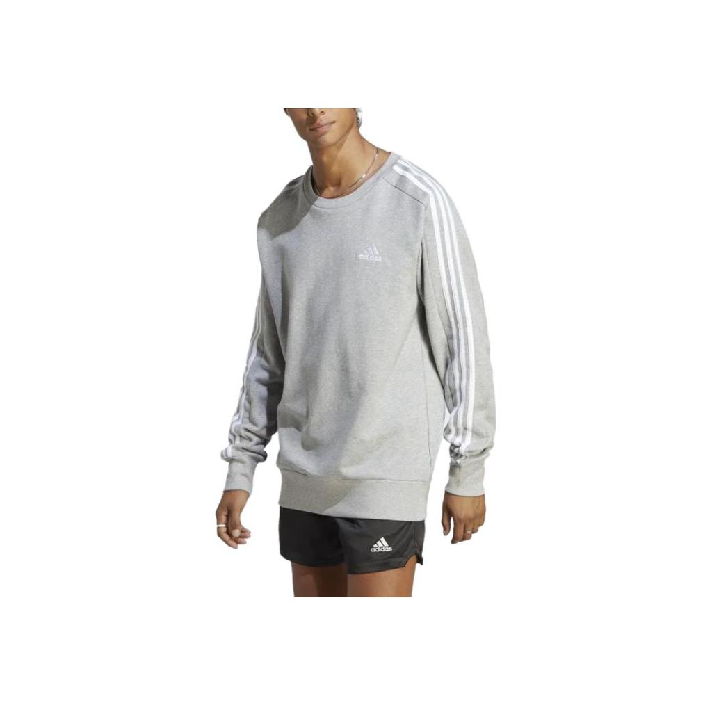Adidas Essentials French Terry 3-Stripes Sweatshirt Medium Grey Heather Men Streetwear IC9319