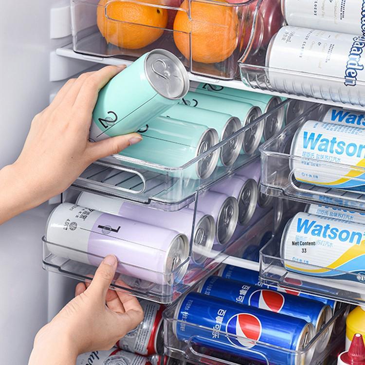 Japanese Transparent Pull-Out Beverage Organizer for Cans in Refrigerator
