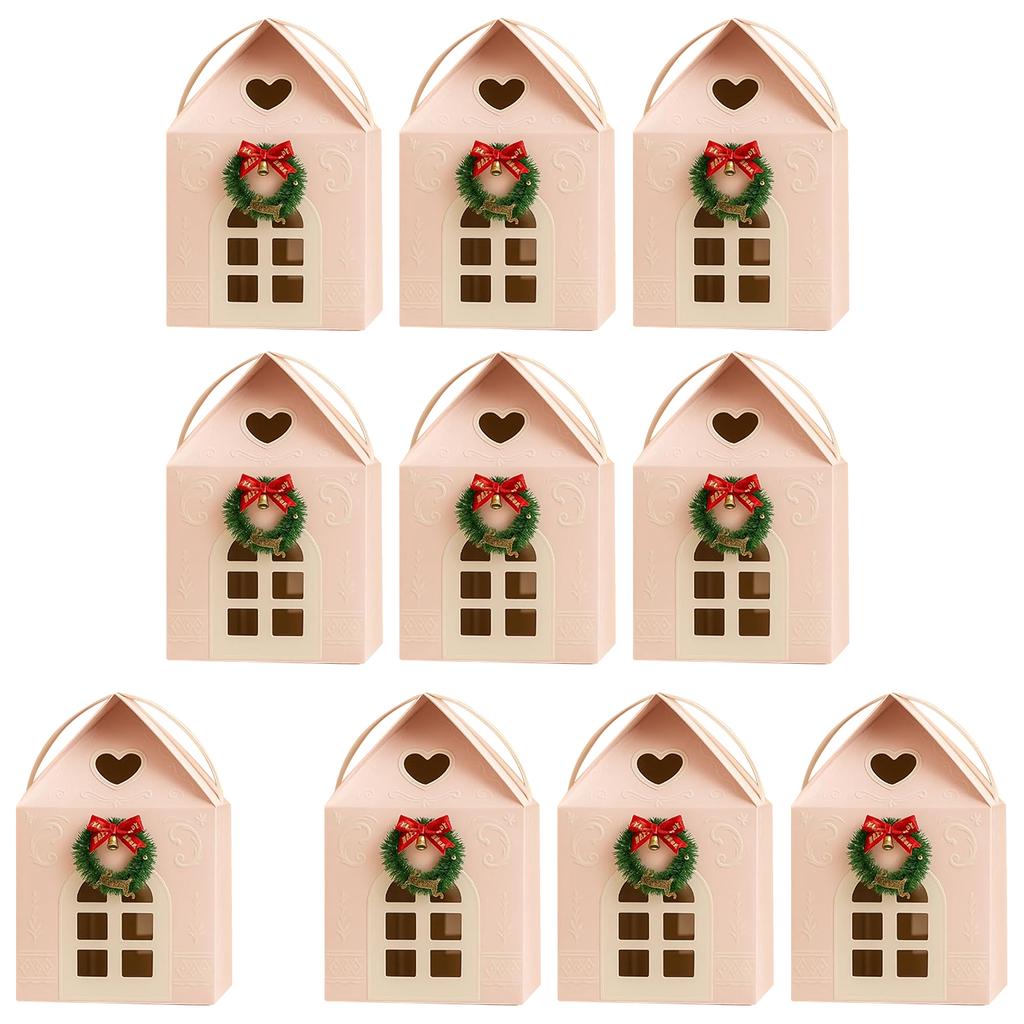 3D Christmas Gift Boxes with Handles Christmas Paper Gift Boxes House Shape Xmas Paper Candy Boxes for Christmas Party Decor