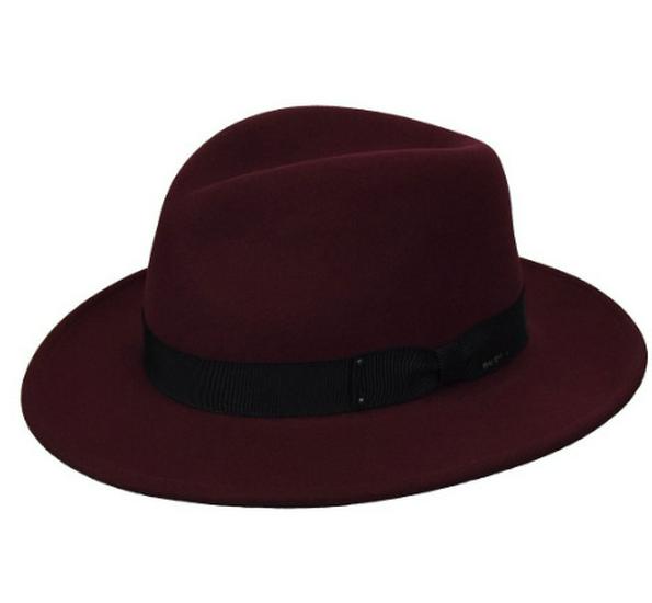 Herren Woll-Denim-Fedora mit Fliege - Europäischer & Amerikanischer Stil Herbst/Winter Jazzhut L (58-60cm) wein rot