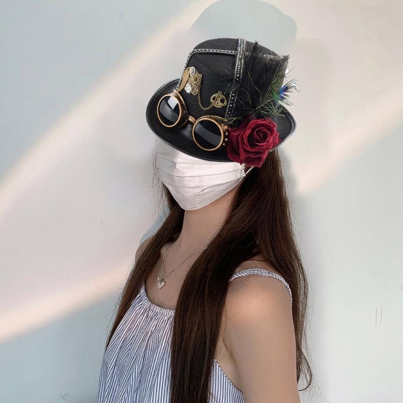 Steampunks Tall Hat Cosplay Goggles Hat Music Festival Costume Party Stage Hat
