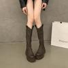 Thick Heel Thick Sole V-mouth High Heel Boots 2025 Thin But Knee Knight Boots Autumn Zipper Thin Boots