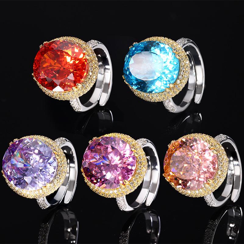 Jewelry Copper Bottom Gold-Plated Simulation Bird'S Nest Cut Luxury Temperament Large Egg-Shaped Diamond Ring Women 14 * 16