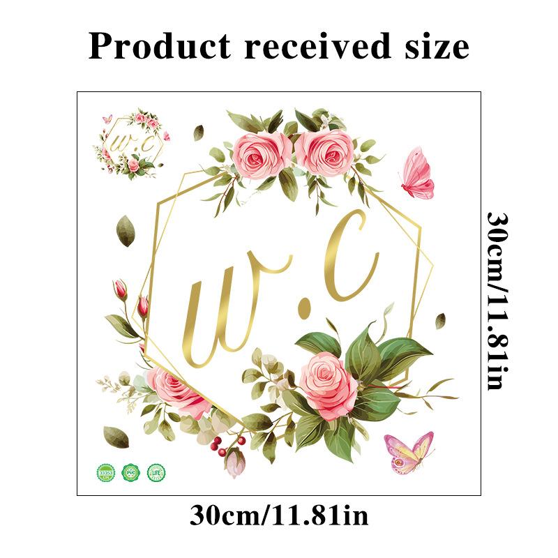New Self-Adhesive Rose Butterfly Toilet Door Sticker Bathroom Wall Decoration Toilet Identification Sticker WC Sign Door Sticker