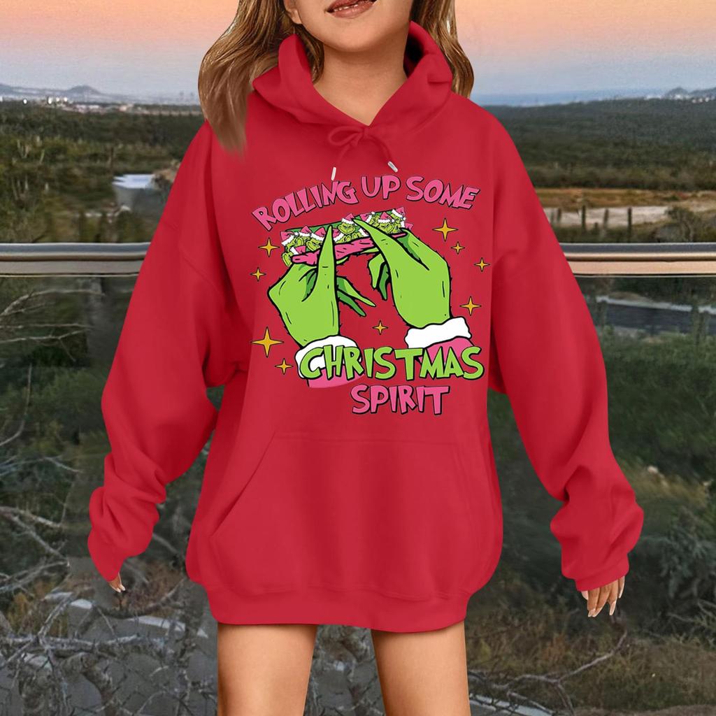 Children's Fashionable Casual Long-sleeved Loose Christmas Print Pullover Hooded Sweatshirt