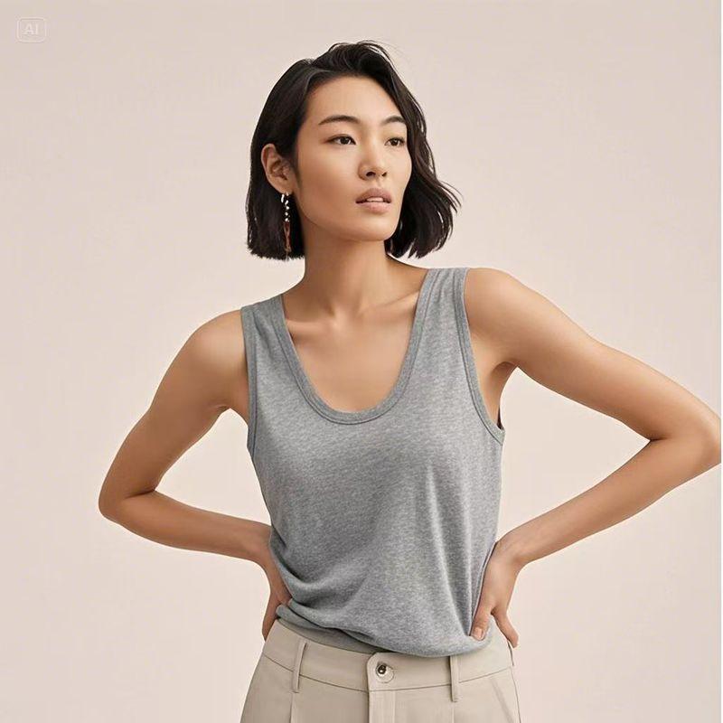 RR & II Linen Vest Top Foreign Trade Big Brand Withdraw from Cupboard Brand Women clothes Fan Luo Fano Export U-Collar Cotton and Linen
