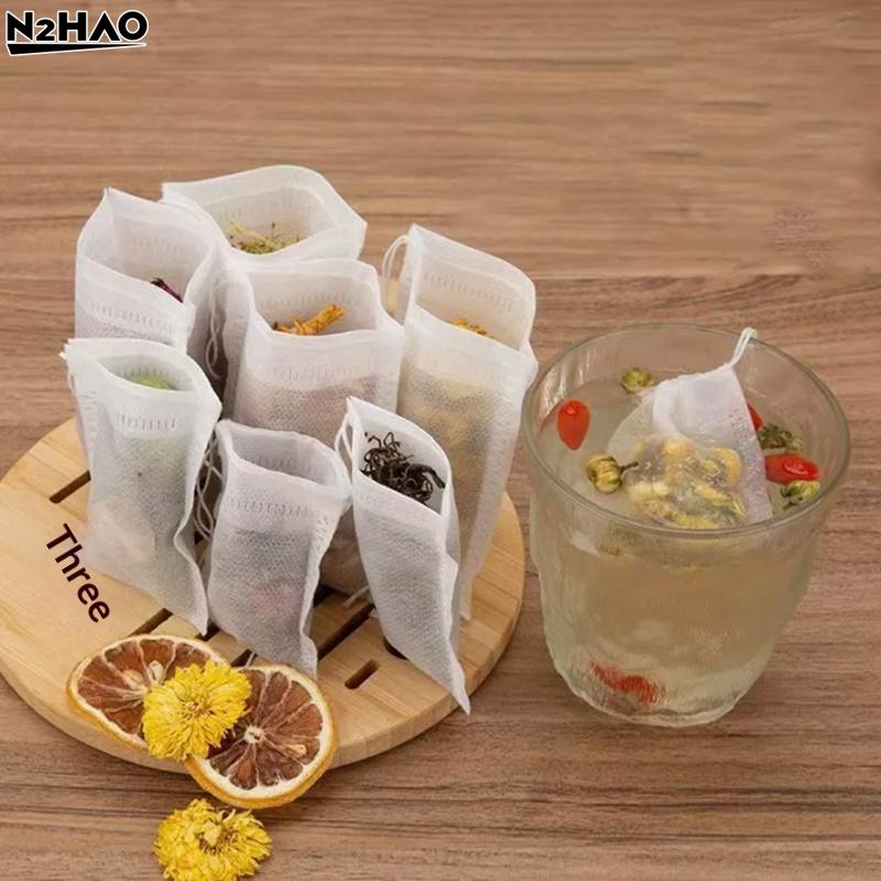 100Pcs Disposable Tea Bag Pouch Empty Non-woven Fabric Drawstring Bag For Tea Infuser Spice Loose Coffee Seal Filter Mesh Bag