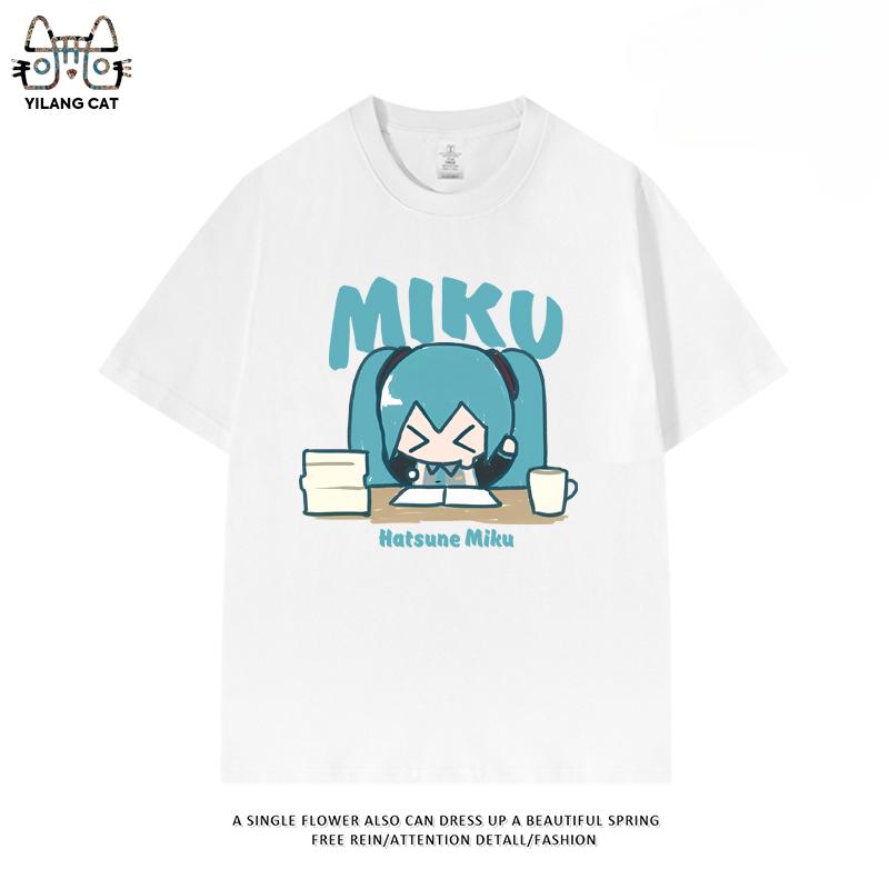 Hatsune Miku secondary pattern T-shirt summer men and women high quality 100% cotton T-shirt casual Harajuku loose T-shirt
