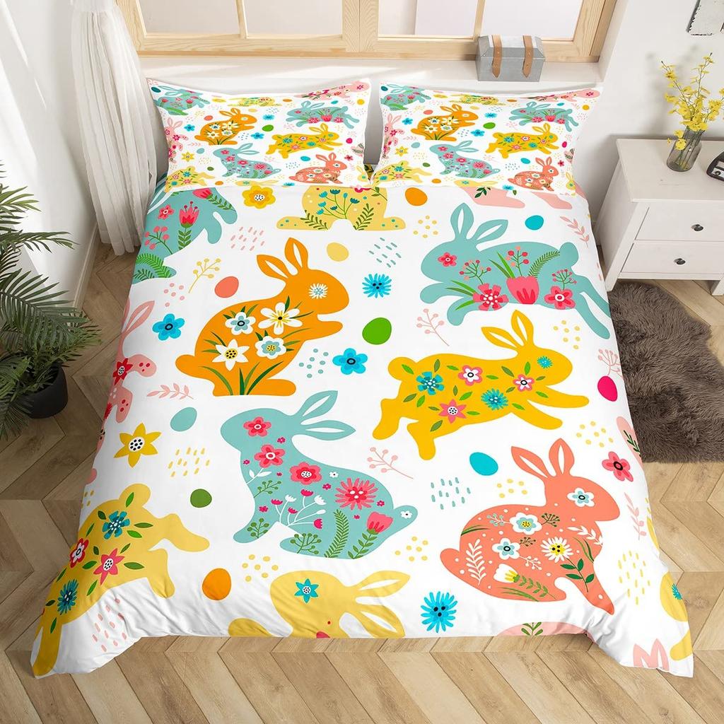 Easter Rabbit Duvet Cover Collection Golden Elk Horn Stars Quilt Cover Cartoon Pet Animal Bedding Collection For Girls Boys Kawaii Room Decor