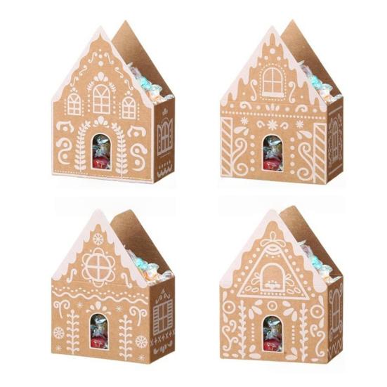 Christmas Gingerbread House Gift Box Small Christmas Candy Boxes for Cookies Chocolates Treats 3D House Shaped Paper Box for Holiday Party Favors