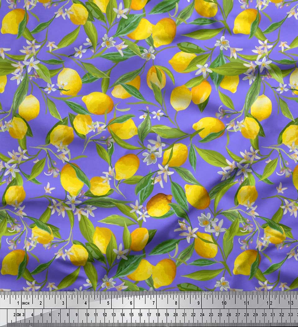 

Тканина Soimoi Japan Crepe Satin Leaves, Floral & Lemon Vegetable Print Тканина на метри 42 дюйма 42 Inch Wide - Georgette Viscose фіолетовий