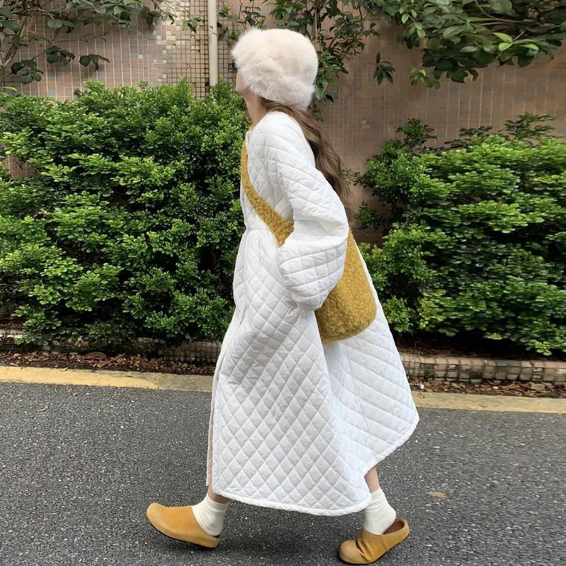 Womens Oversized Korean-Style Long Cotton Puffer Coat Winter Warm Quilted Jacket Plus Size S M L XL