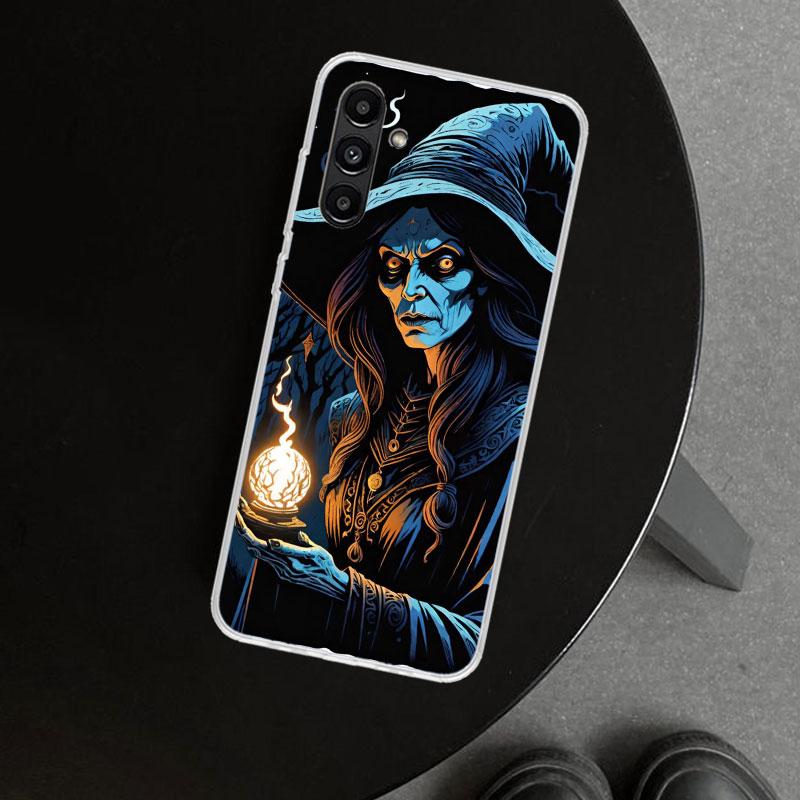 Halloween Moon Witch Horror Phone Case Cover for Samsung Galaxy A17 A16 A26 A36 A56 A57 A37 A15 A25 A35 A55 A14 A24 A34 A54 A13
