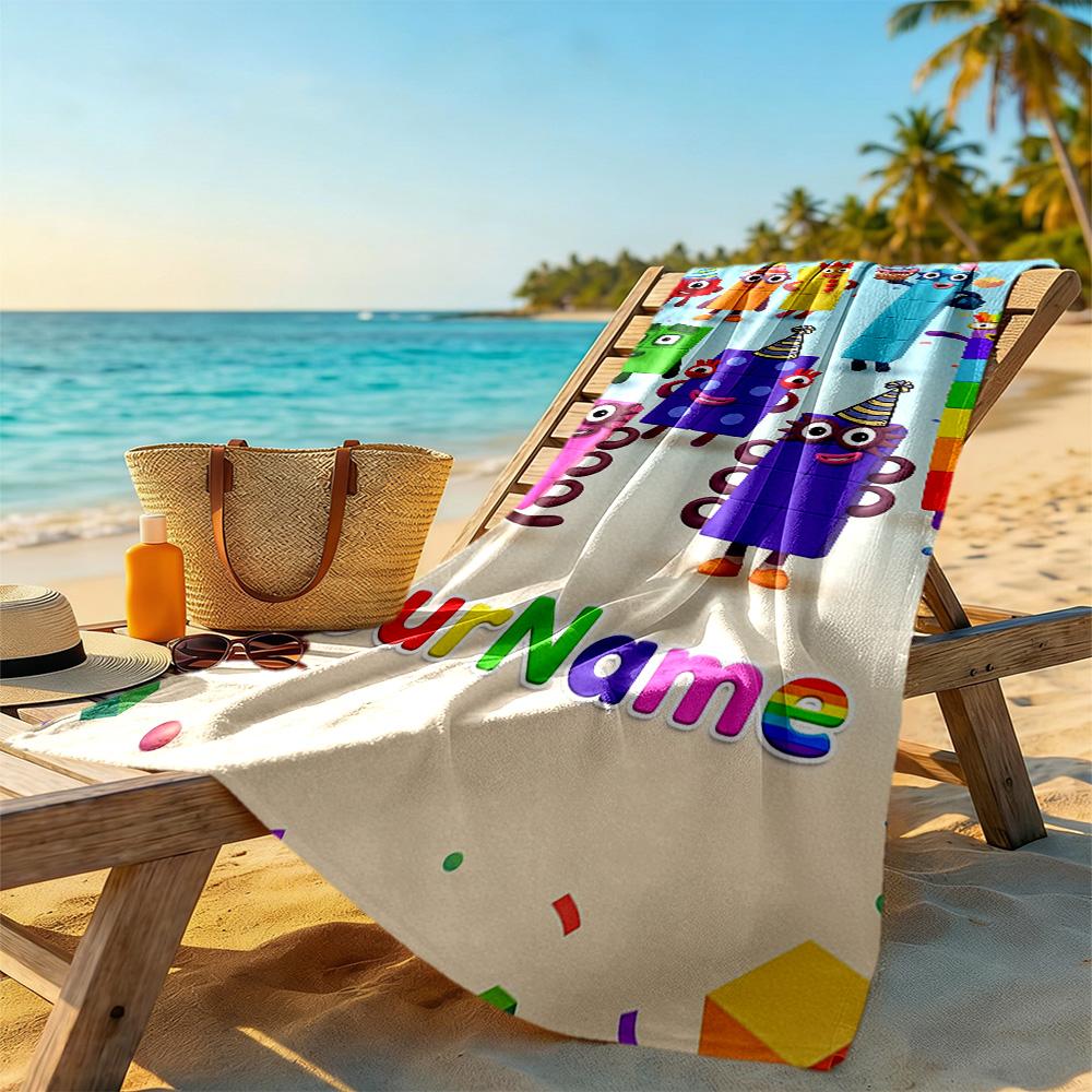 Numberblocks Customizable Name Beach Towel High Absorbency & Quick-Dry Ideal for Travel Outdoor Swim Pool Yoga Surf Camping Hiking Gym Gift Holiday