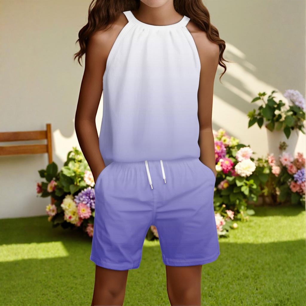 Children's Casual Fashion Round Neck Sleeveless Top Shorts Set