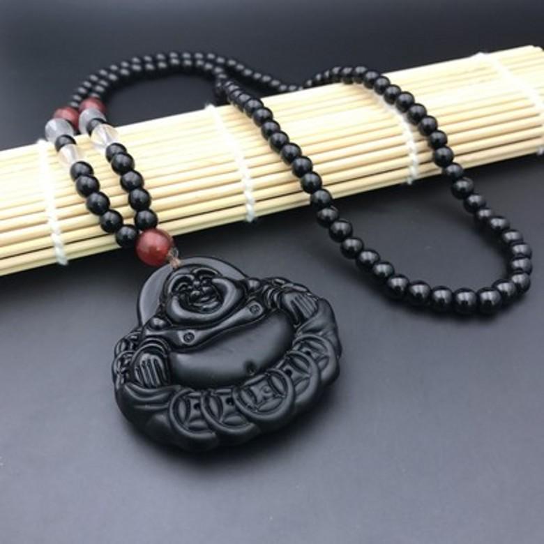 Men's Domineering Pixiu & Dragon Necklace with Guan Yu Pendant - Imitation Obsidian Couples Gift