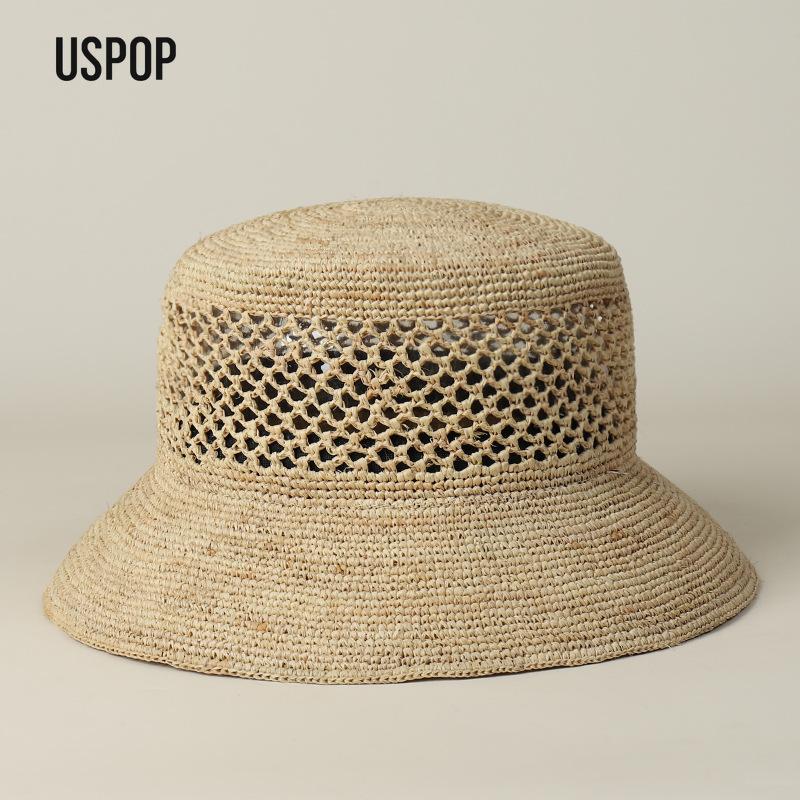 My Extreme Outdoor Activities Women's Uspop Raffia Straw Bucket Hat Foldable Breathable Hollow Woven Sun Hat Adjustable Wide Brim Summer Beach Hat 56-58.5Cm