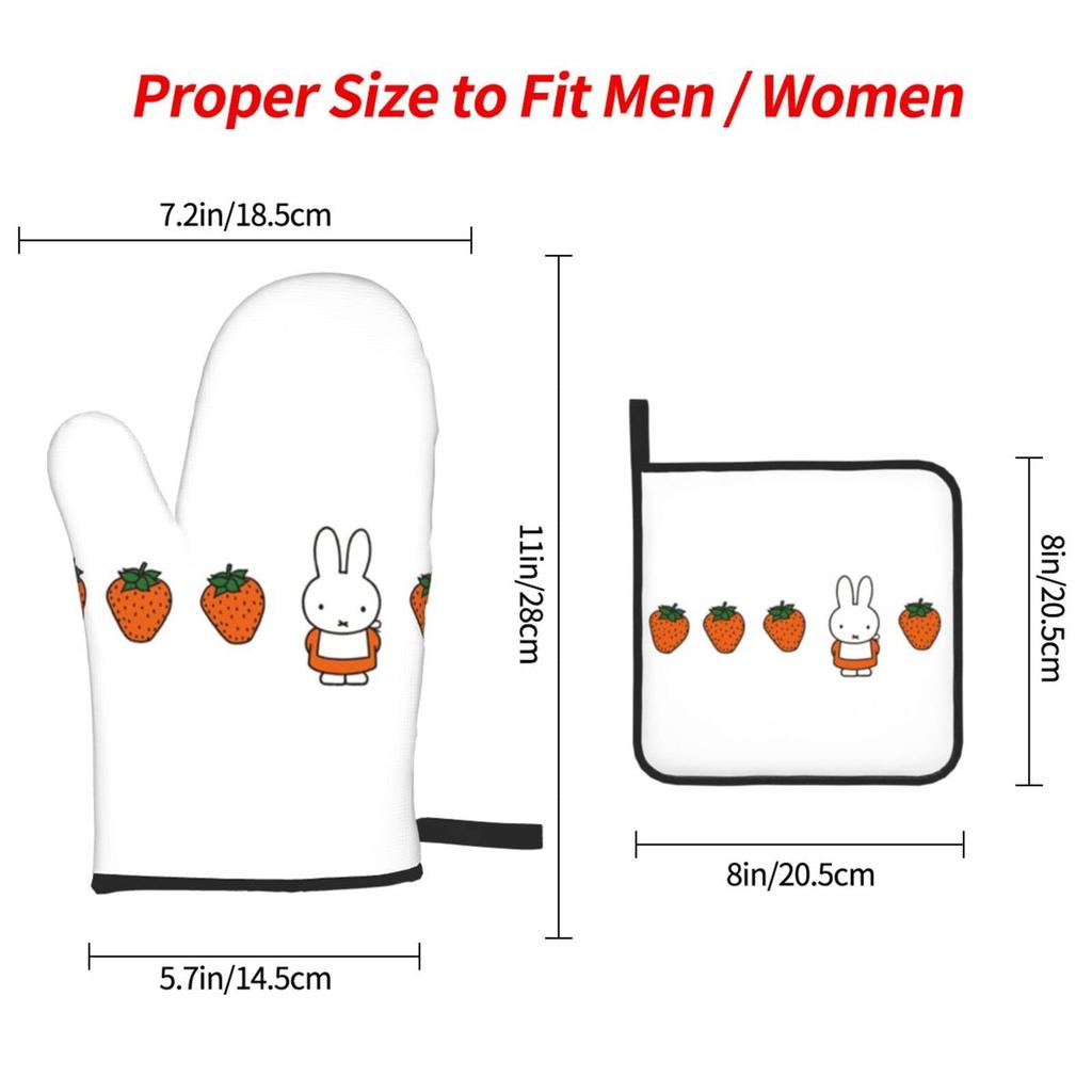 Miffy Pot Stylish and Cute Oven Kitchen Can Be Used On Both Left and Right Set of 2 Heat-Resistant Holders/Oven Mitts, Mitts, Anti-Slip, Anti-Burn,