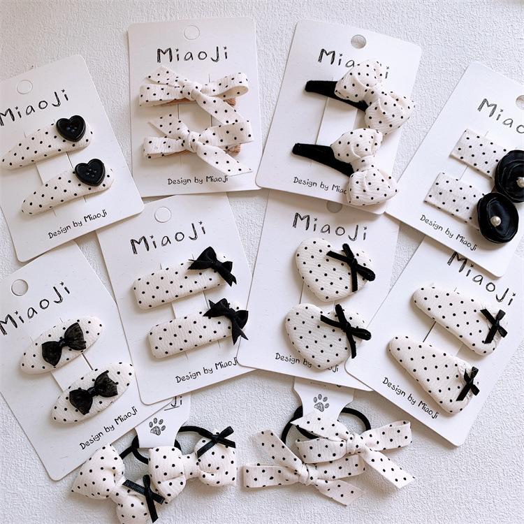 2pcs Polka Dots Love Hairpin Bow Hair Band Baby Side Bangs Korean New Girl Black and White Clip Broken Hairpin