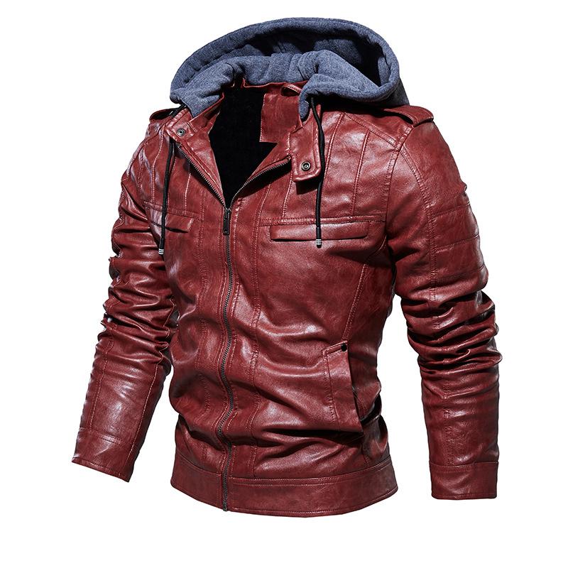 Autumn Winter Men's Motorcycle with Cashmere Warm PU Jacket