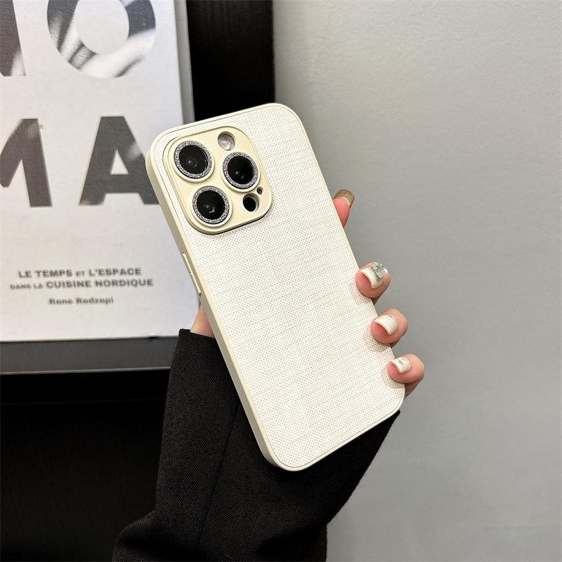 

Роскошный чехол с принтом на холсте и блестящей пленкой для линз для iPhone 16 Pro Max 15 14 Plus 13 12 Pro 11. Универсальный защитный чехол от падения iPhone 16 Pro Max белый