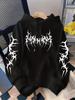 Men's Oversized Hoodie Black Metal Thorn Gothic Text Front Sleeve Print Y2K Dark Grunge Streetwear Pullover Tops Autumn Fleece