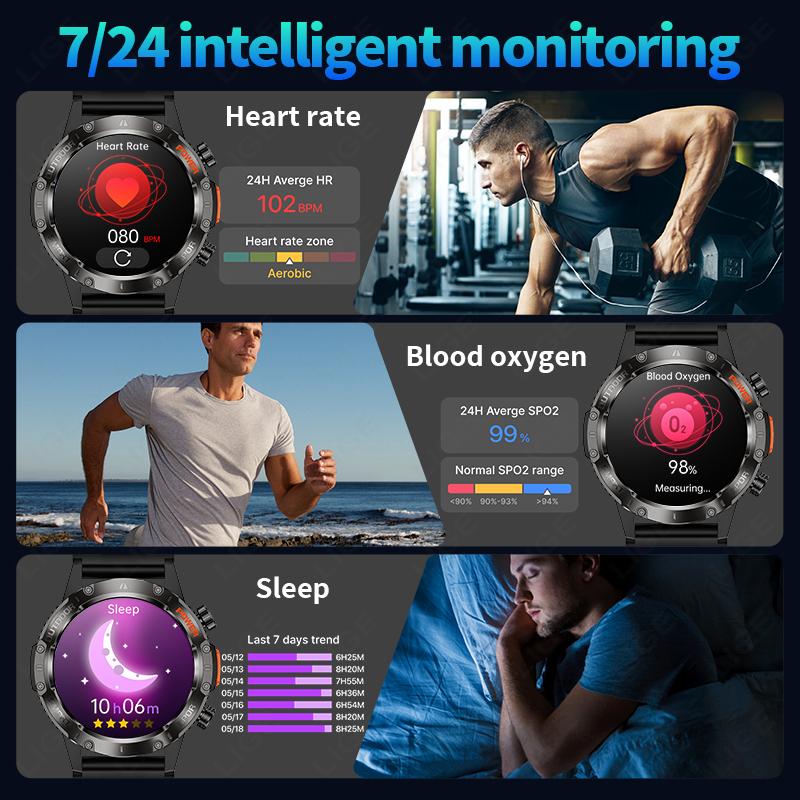 Outdoor Bluetooth Call Smart Watch Men 360 * 360 High Definition Full Touch Screen Sports Health Monitoring Smartwatch Men