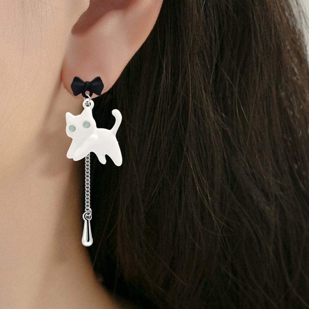New Geometric Asymmetric Bow Cat Droplet Pendant Earrings Unique Fun Cute Sweet Versatile Jewelry Gifts Wholesale